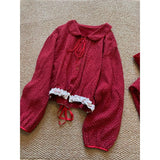 MQTIME  -  French Retro Red Floral Pajamas Women's Spring and Autumn Festive Loungewear Two-piece Set Comfortable Breathable Skin-friendly