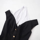 MQTIME  -  Black and White Patchwork Halterneck Mini Dress Elegant Outfits Button Up A Line Dresses Summer Y2k Woman New