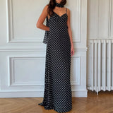 MQTIME  -  Women's French Style Polka Dot Printing Sexy V-neck Camisole Backless Loose Dress Sleeveless Summer Party Gowns