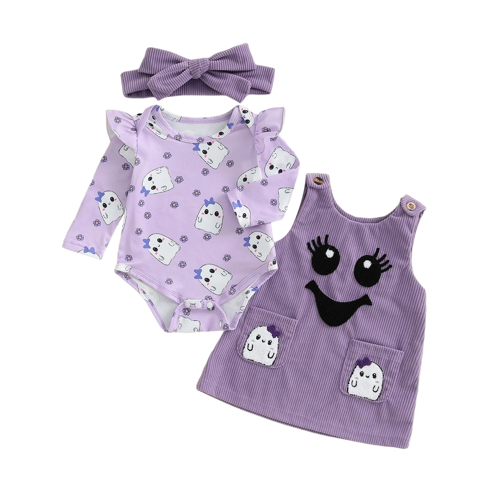 MQTIME  -  Toddler Boy Halloween Costume Pumpkin Print Short Sleeve Romper Embroidery Overalls Hat Set for Party Dress Up