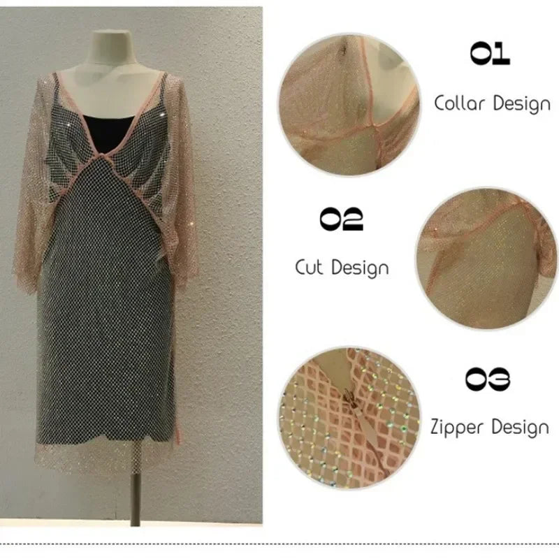 MQTIME  -  Sexy Mesh Maternity Photography Dress Transparent Rhinestones  Baby Shower Party  Summer Woman Crystal Bikini Cover-up