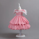 MQTIME  -  Luxury Christmas Baby Dresses Ruffle Sleeve Layers Clothes Child Girl Pink Girls Summer Wedding Dresses For Party 2-10 Years