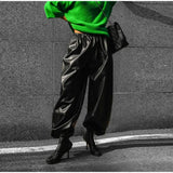 MQTIME  -  Fashion Women's Black High Waist Wide Leg PU Leather Pants Elastic Waist Pockets 2025 Autumn Winter Female High Street Outerwear
