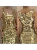MQTIME  -  Stylish Women s Sleeveless Sequin Crop Top with V-Neck and Shimmering Details - Trendy Streetwear Fashion for Summer