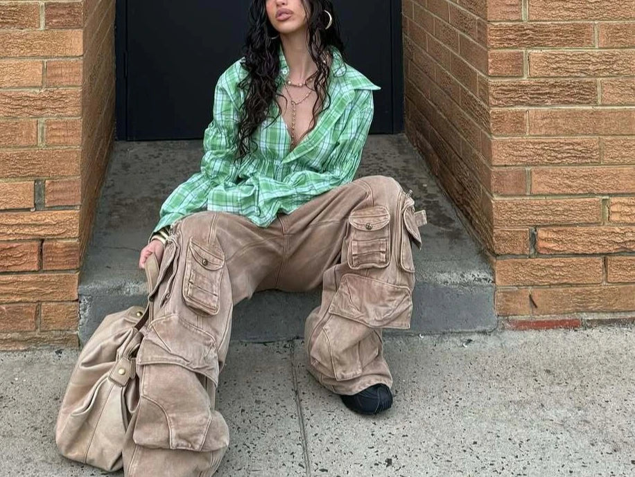 MQTIME  -  Spring 2025 New Style Checked Fitted Blouse for Ladies with Pleated Sleeves and Shirt Design streetwear dress for women