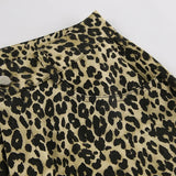 MQTIME  -  Women's Leopard Print High-Waisted Trousers - Button-Fly Wide Leg Pants with Belt Loops, Retro Fall Winter Street Style