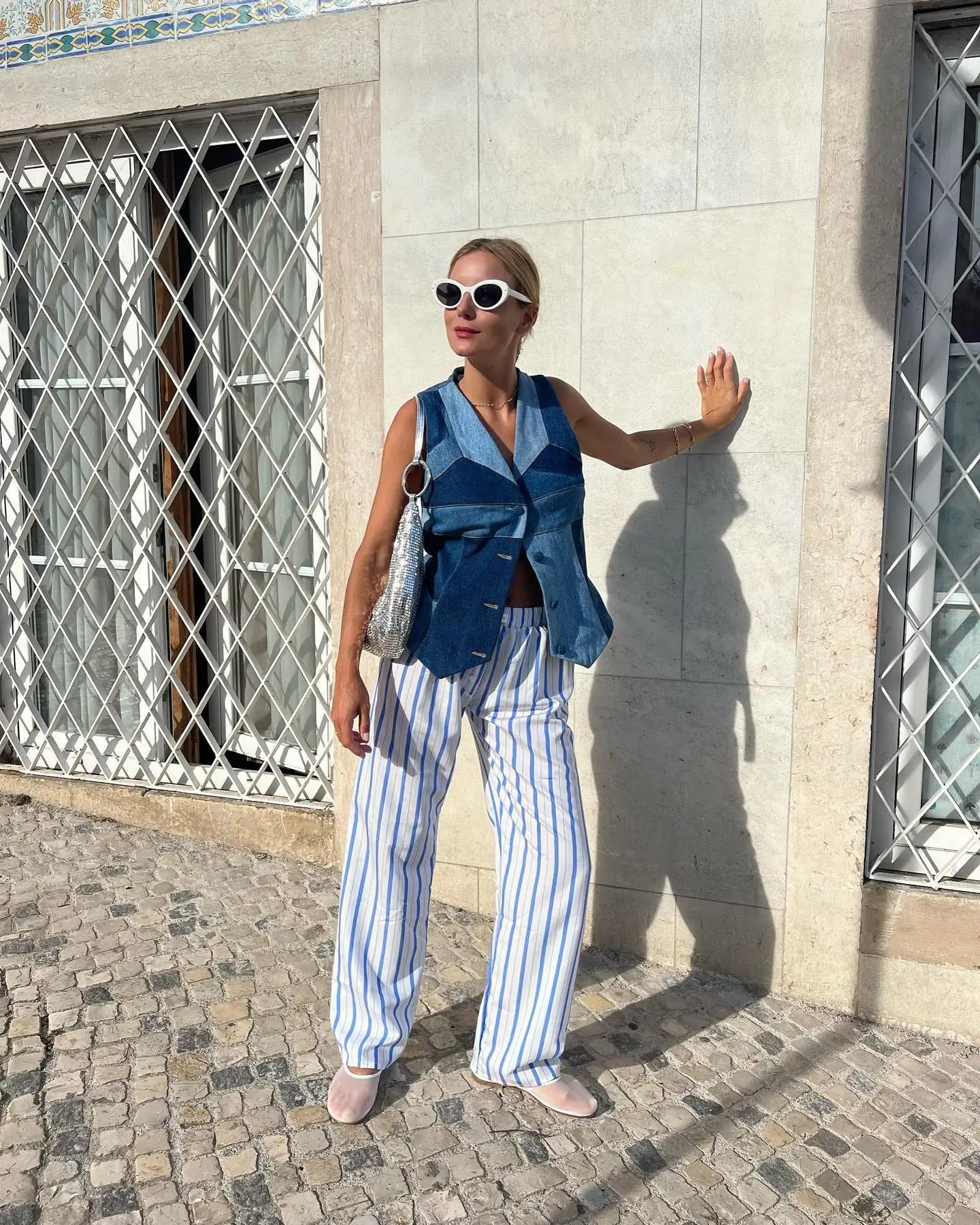 MQTIME  -  Womens Casual Cleanfit Striped Pants Elastic Low Waist Striped/Plaid Loose Aesthetic Trousers Streetwear with Pockets