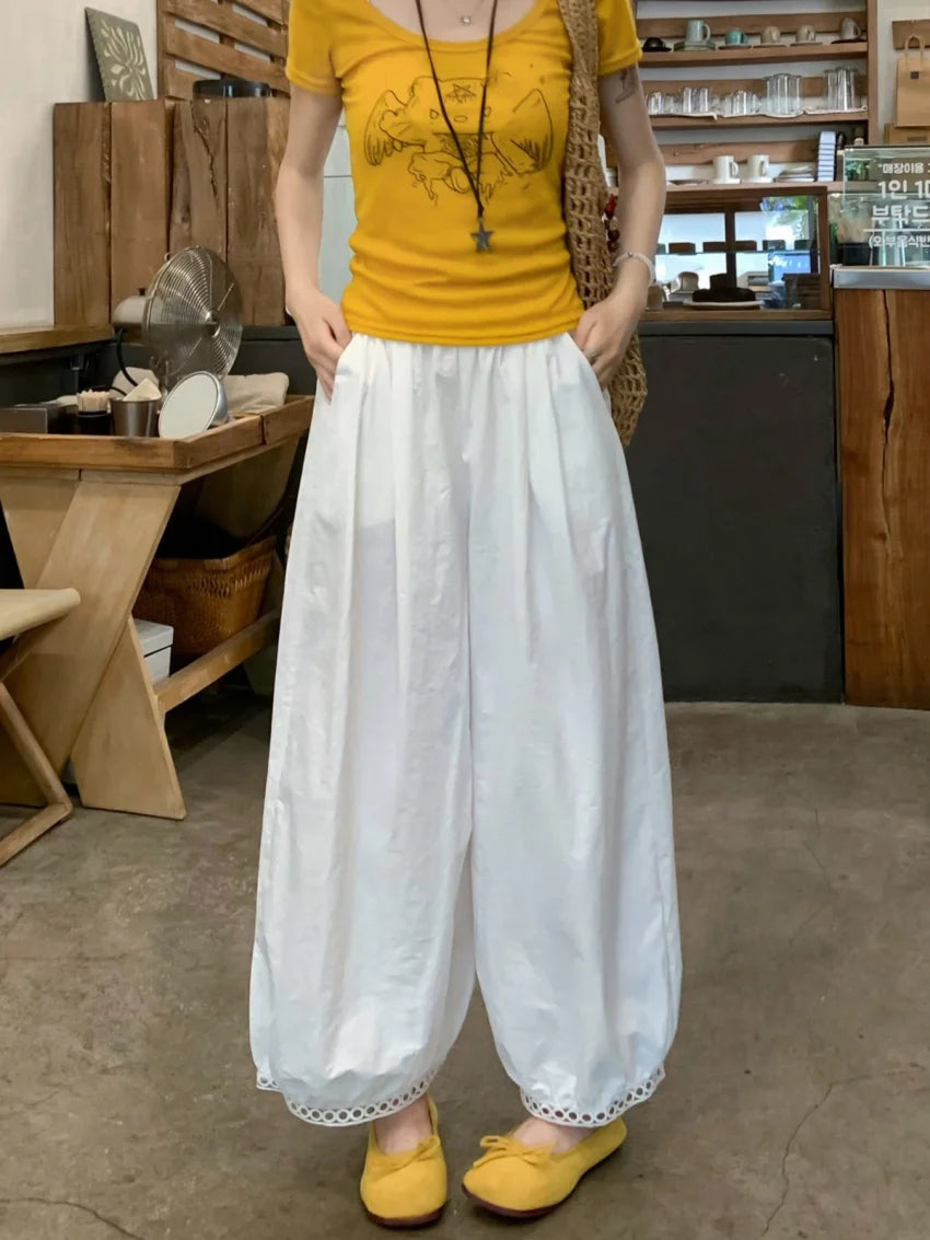 MQTIME  -  M-XL Women Hollow Out Bloomers Pants Summer Gentle Casual 2025 Camping Daily Streetwear Fashion New Lace Chic