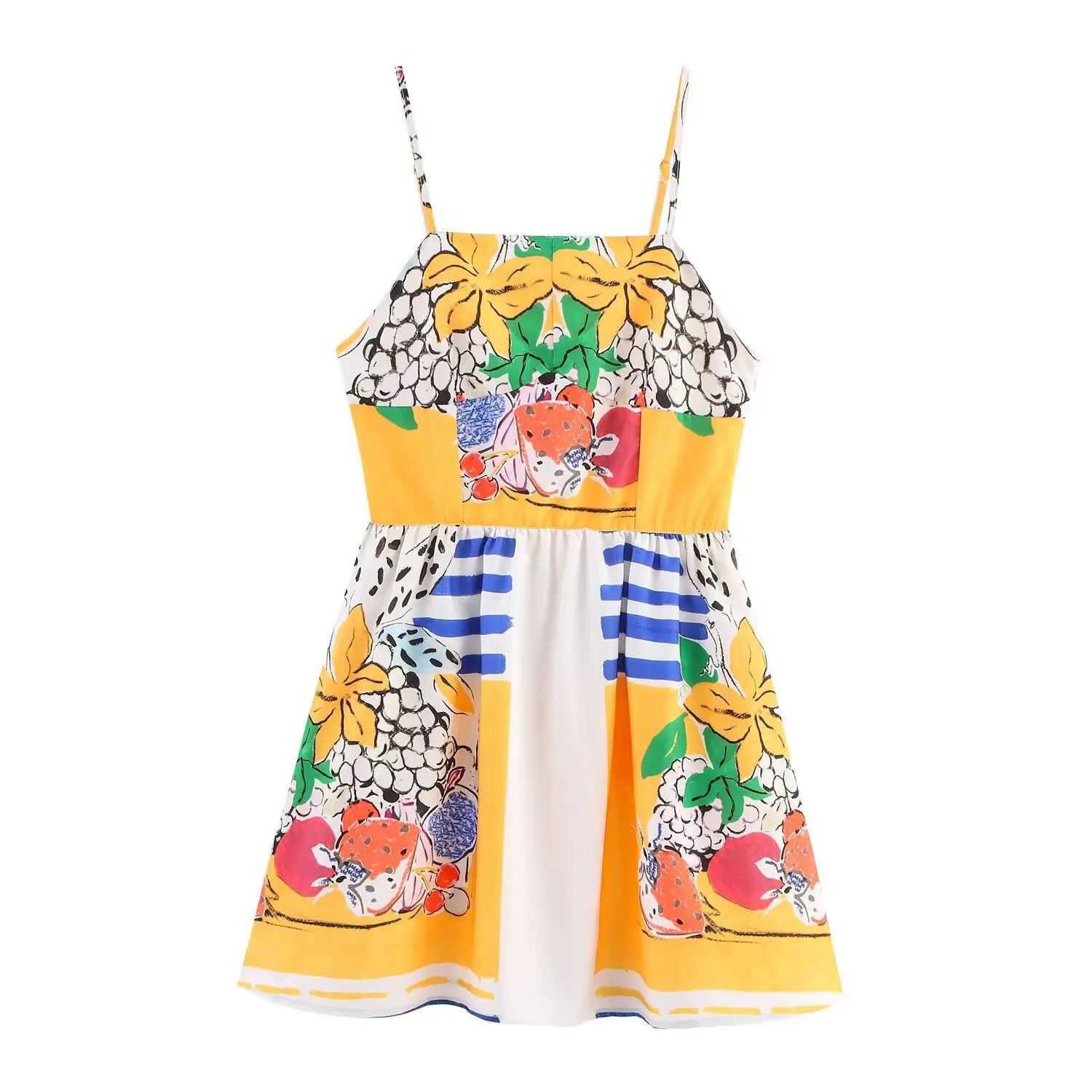 MQTIME  -  new summer women's casual fashion beach holiday style fruit print poplin backless suspender dress