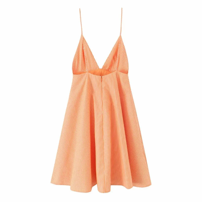 MQTIME  -  Summer Women Striped Mini Dresses Sleeveless Backless Thin Straps Dress Female Chic Streetwear Lady Sexy V-Neck Vestidos