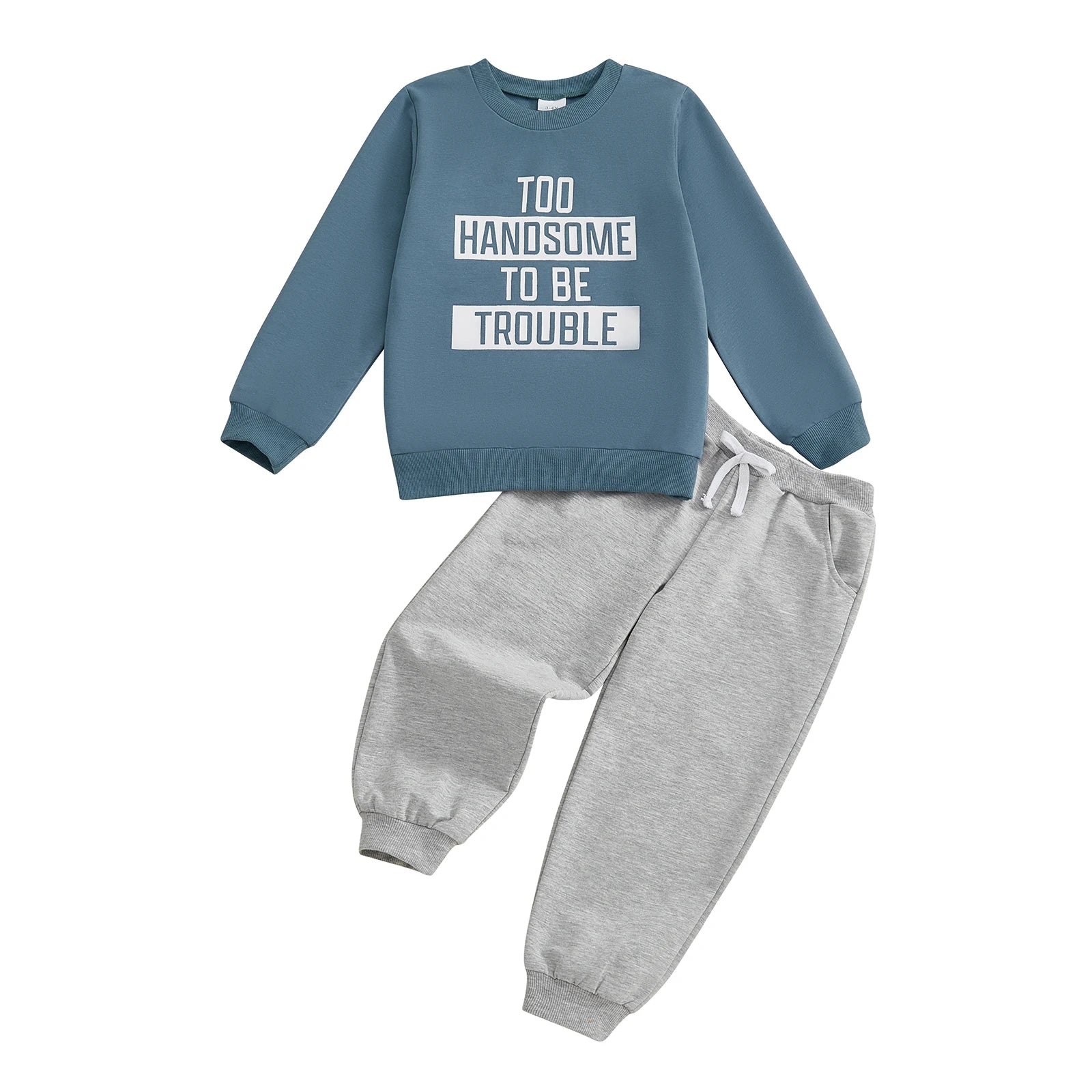 MQTIME  -  Infant Boys Stylish Autumn Ensemble Trendy Long Sleeve Top with Printed Letters and Matching Solid Trousers - 2 Piece Set