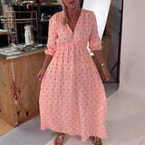 MQTIME  -  Fashion Heart-shaped Print Party Dress Sweet Girl Loose Lantern Sleeve Pleated Evening Dress Casual Simple Women Commute Dress