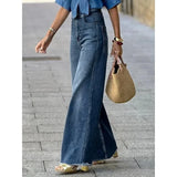 MQTIME  -  Women's Vintage Blue High Waist Jeans Autumn Full Length Urban Casual Straight Leg Denim Pants Trousers Bottoms