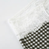 MQTIME  -  New Plaid Lace Flare Pants Sets Patchwork Elegant Women Casual Two Piece Suit Streetwear Sweet Tank Top Autumn Slim Fit Set