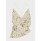MQTIME  -  Women Summer Flower Embellished Sequin Beading Camisole Top Cowl Neck Thin Straps Open Back Asymmetrical Hem Vest