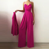 MQTIME  -  Sexy V Neck High Waisted Halter Jumpsuits Fashion Slim Solid Color Commute Playsuits French Style Simple Streetwear For Women