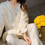 MQTIME  -  Maternity Nursing Sleepwear Sets 100% Cotton Feeding Pajamas Spring Autumn Thin Long Sleeve Top Pants Home Wear