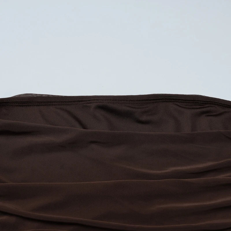 MQTIME  -  Women Sexy Strapless Mesh Patchwork Irregular Hem Party Long Dress Pleated Tight Backless Club Sleeveless Summer Vestidos