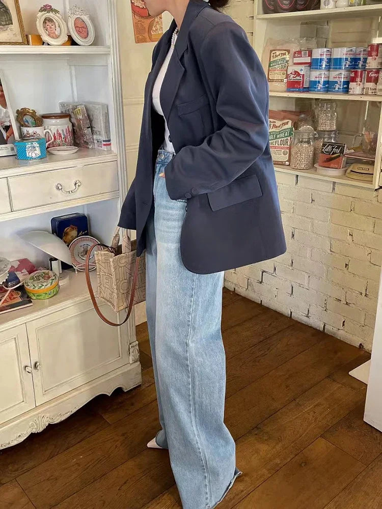 MQTIME  -  French Style High Waist Vintage Washed Flared Jeans Women's Fashion with Love Print Retro Loose Wide Leg Denim Pants Casual