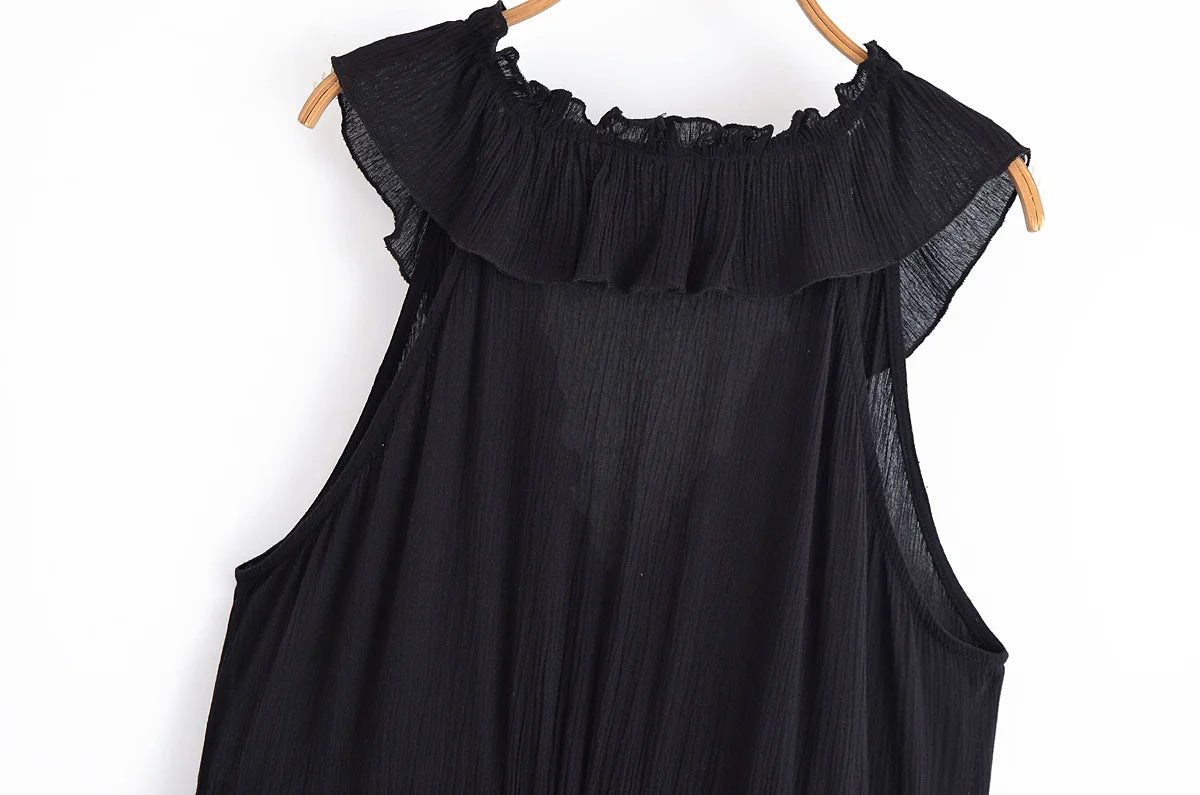 MQTIME  -  Summer New Arrivals Women's Retro Casual French Ruffle Sleeveless V-Neck Cake Skirt Fashion Mini Dress