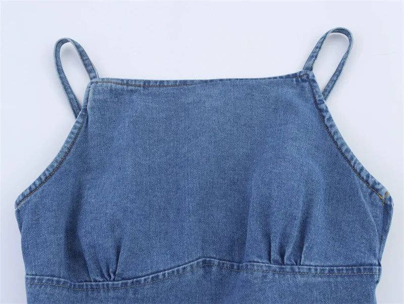 MQTIME  -  Spring/Summer New European and American Style Women's Fashion Sexy Spicy Girl Versatile Strap Denim Top
