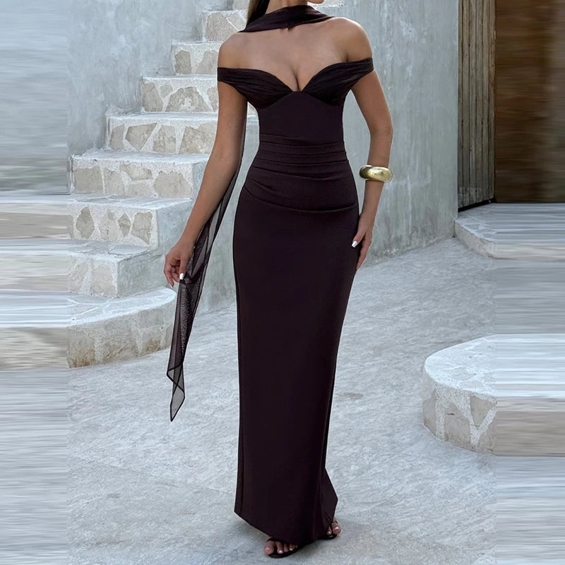 MQTIME  -  Summer Sleeveless Deep V-neck Bodycon Dress Trendy Off Shoulder Ribbon Wrap Hips Dress Sexy Hot Girl Tube Top Solid Color Gown