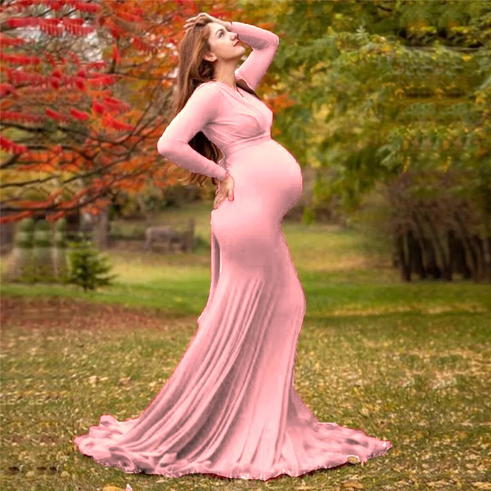 MQTIME  -  Sexy Maternity V-neck Dresses Photography Long clothing Pregnancy Shoot Maxi Gown For Baby Showers Pregnant Women Photo Props