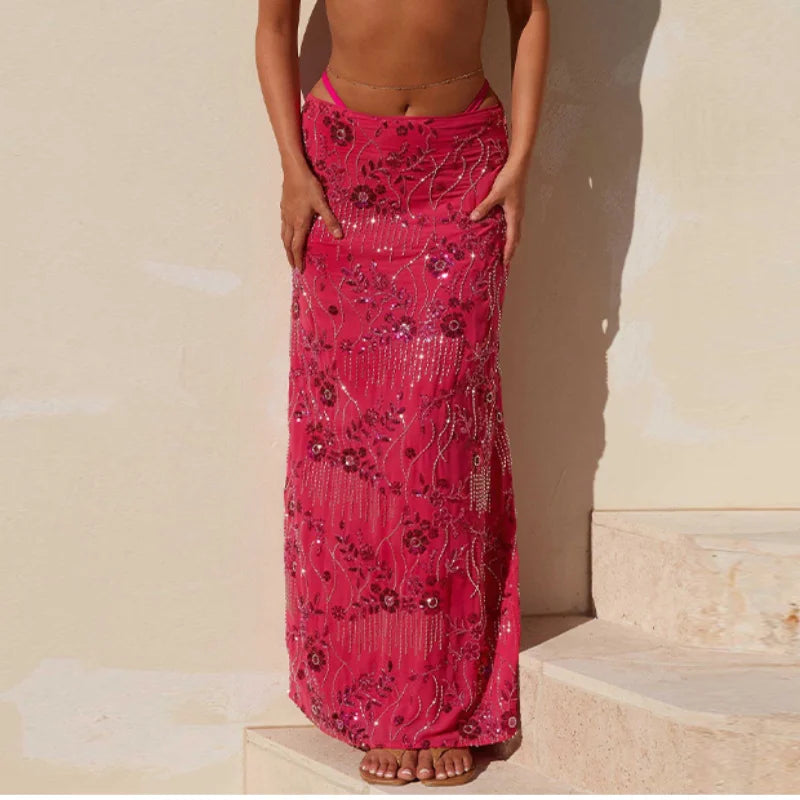 MQTIME  -  Elegant Bead Sequin Vest Embroidered Hip Hugging Half Skirt Women Set Slim Top Straight Tube Skirts 2025 Summer Party Lady Dress