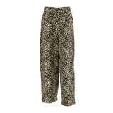 MQTIME  -  Women's Leopard Print High-Waisted Trousers - Button-Fly Wide Leg Pants with Belt Loops, Retro Fall Winter Street Style