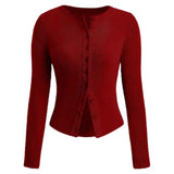 MQTIME  -  Women's Summer Y2K Basic Cropped Tops Ribbed Button-down Front Long Sleeve Simple Slim Fit Grunge T-Shirt Streetwear