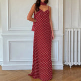 MQTIME  -  Women's French Style Polka Dot Printing Sexy V-neck Camisole Backless Loose Dress Sleeveless Summer Party Gowns