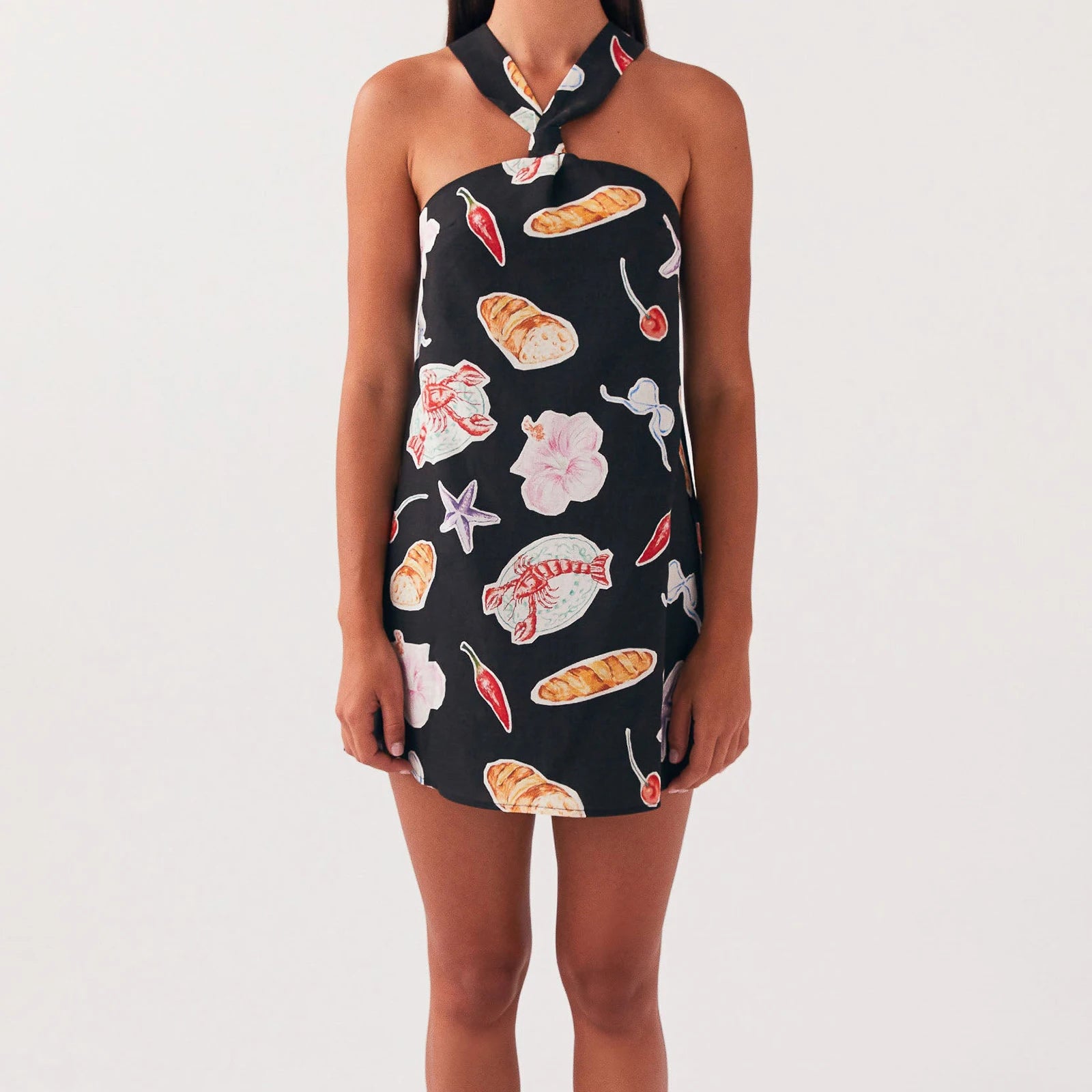 MQTIME  -  Elegant Floral Print Halter Neck Backless Dress Women s Summer Sleeveless Casual Mini Dress Solid Color Fashion