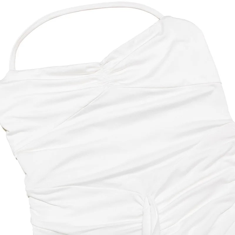 MQTIME  -  Halter Pleated Women's Prom Dress Backless Sleeveless Bandage Gown White Close Fitting Party Skirt Spicy New Arrival In Stock