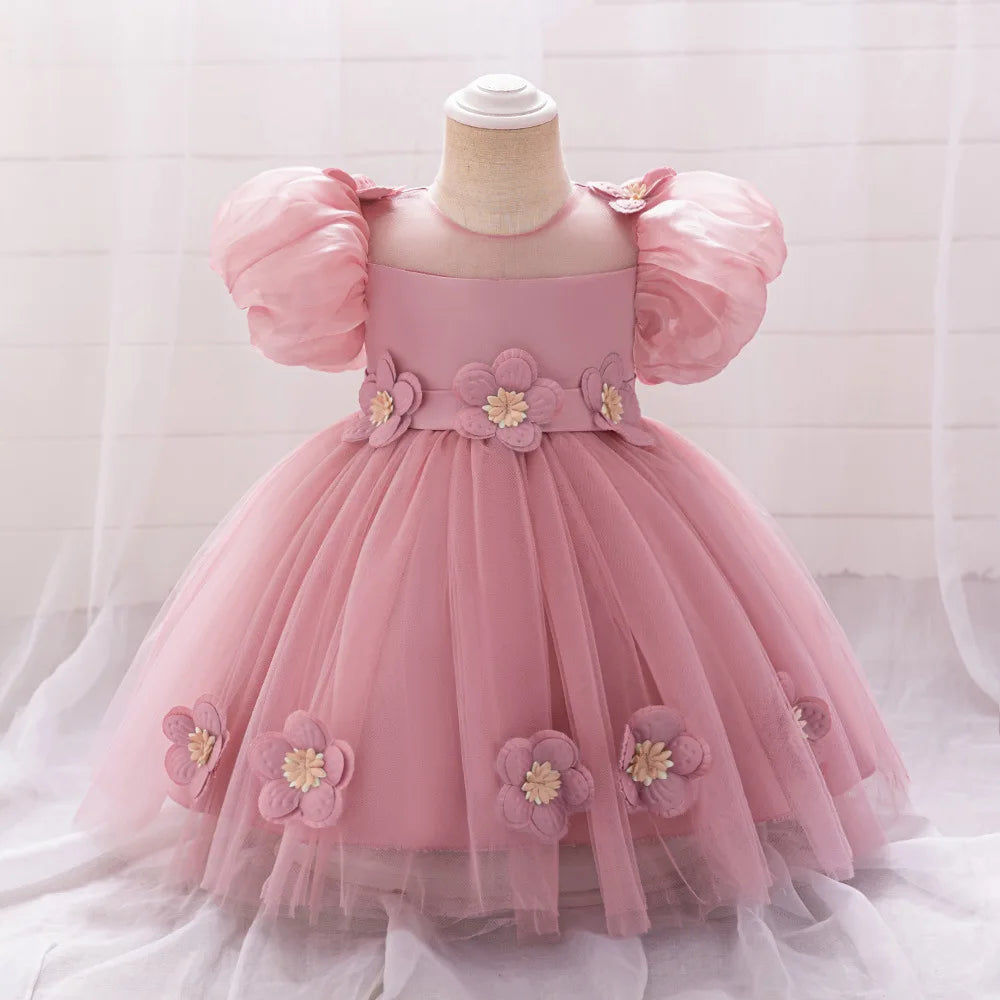 MQTIME  -  Baby and Girl's New Sticker Bubble Sleeve Bow Sweet and Cute Fashionable Mesh Princess Dress Christmas Wedding Flower Girl Dress