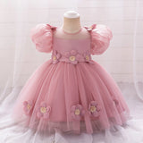 MQTIME  -  Baby and Girl's New Sticker Bubble Sleeve Bow Sweet and Cute Fashionable Mesh Princess Dress Christmas Wedding Flower Girl Dress