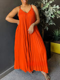 MQTIME  -  Summer High Waist V Neck Casual Sleeveless Dress Pleated Spaghetti Strap Dresses New Relaxed Sexy Maxi Beach Women Dress