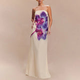 MQTIME  -  Summer New Floral Printed One-piece Robes Elegant Sleeveless Backless Slim Evening Dress Sexy Tube Top Floor-length Long Dress