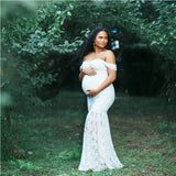 MQTIME  -  Sexy Lace Mermaid Dress Maternity Photography Props Pregnant Off Shoulders Baby Shower Shoot Clothes Pregnancy Maxi Gown
