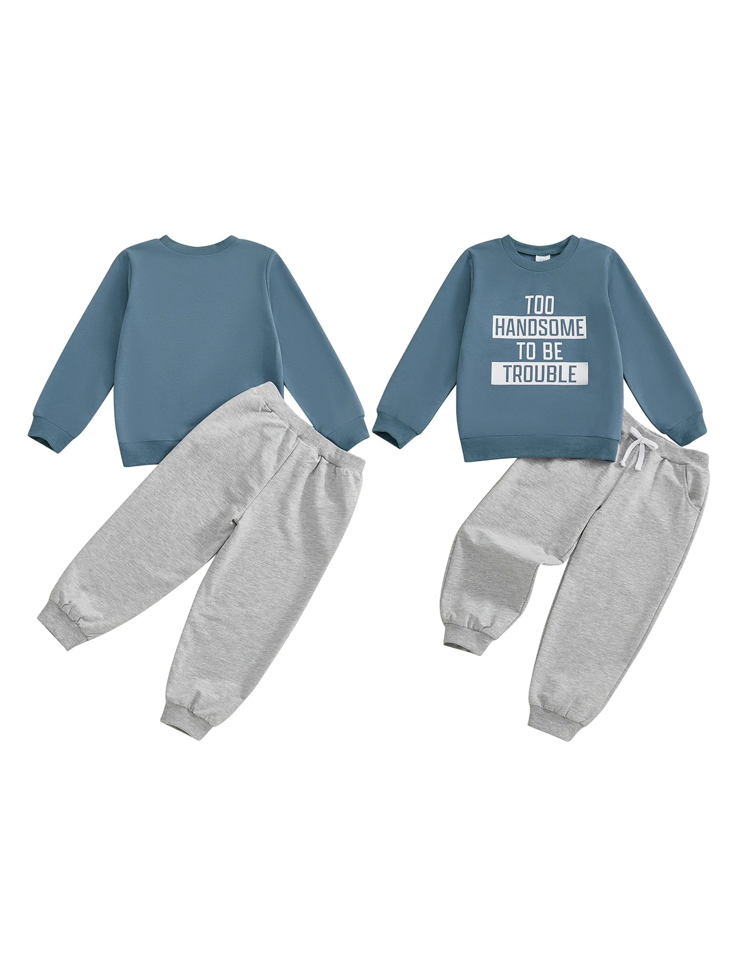 MQTIME  -  Infant Boys Stylish Autumn Ensemble Trendy Long Sleeve Top with Printed Letters and Matching Solid Trousers - 2 Piece Set