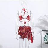 MQTIME  -  Sexy Sequin Bikini Skirt Sets Women Halter Backless Sleeveless Bikinis Lace Up Slim Mini Skirts Set 2025 Summer Lady Beach Suits