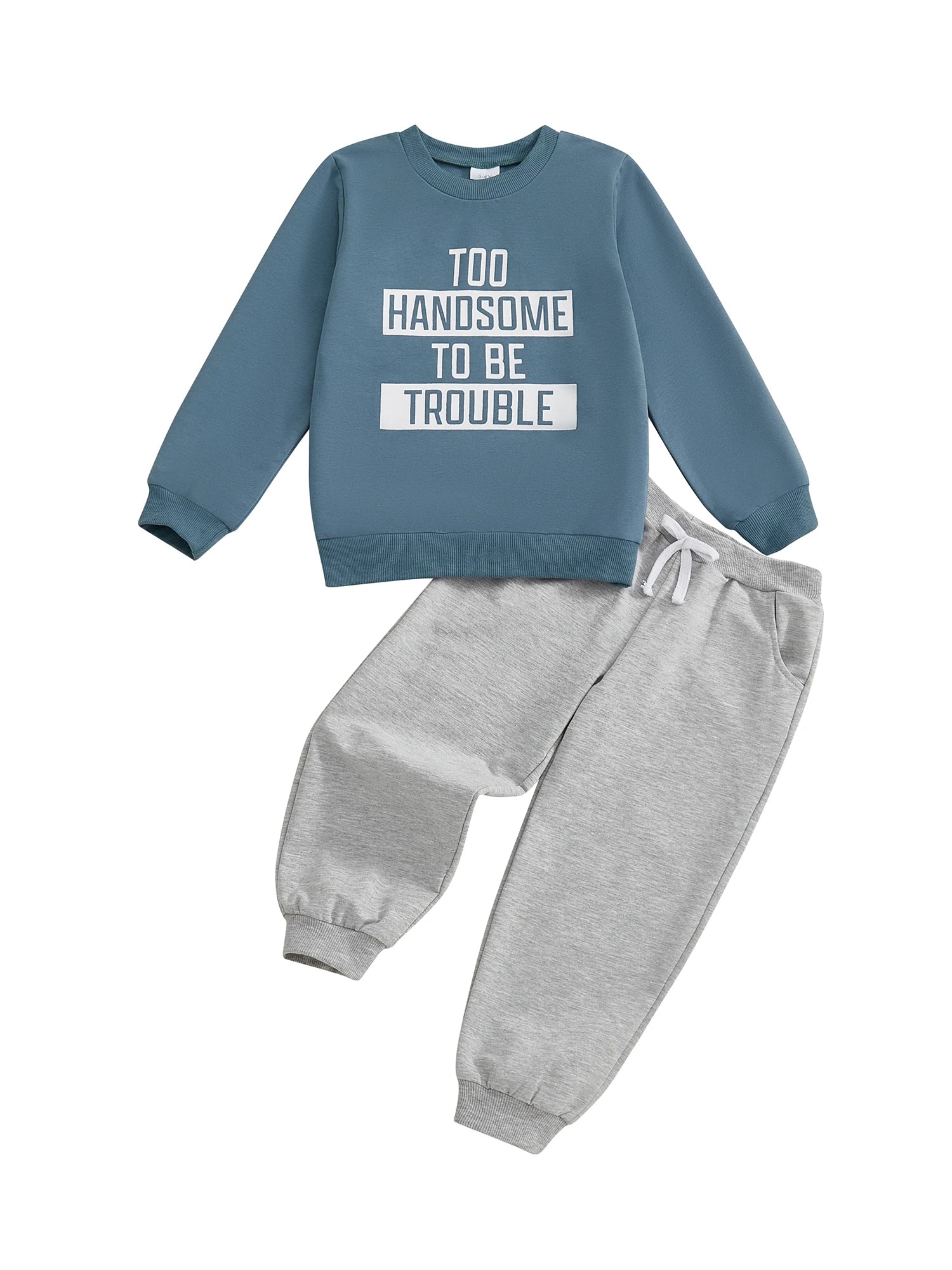 MQTIME  -  Infant Boys Stylish Autumn Ensemble Trendy Long Sleeve Top with Printed Letters and Matching Solid Trousers - 2 Piece Set