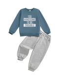 MQTIME  -  Infant Boys Stylish Autumn Ensemble Trendy Long Sleeve Top with Printed Letters and Matching Solid Trousers - 2 Piece Set