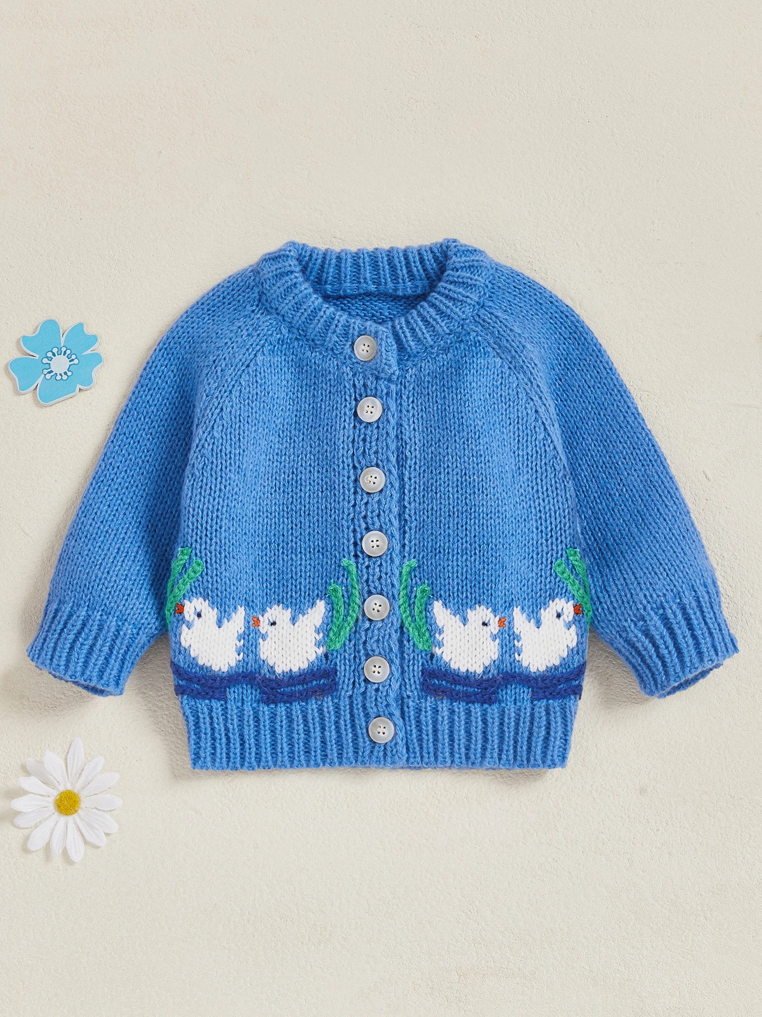MQTIME  -  Adorable Infant Knitted Cardigan with Cute Duck Design Cozy Round Neck Button-up Sweater for Baby s Casual Winter Wardrobe