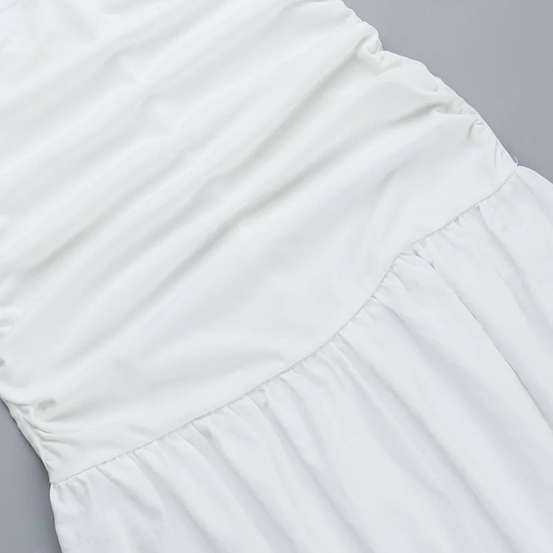 MQTIME  -  Summer European Style Tube Top High Waist A-Line Dress New Sexy Beach Vacation Solid Sleeveless Dresses Hollow Out Maxi Dress