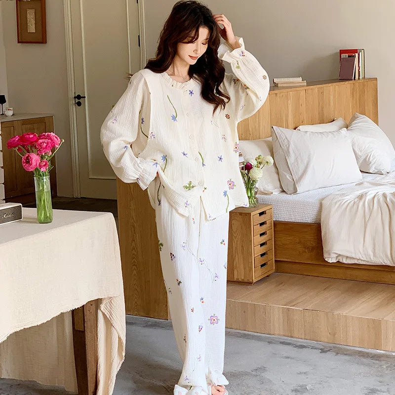 MQTIME  -  Maternity Nursing Sleepwear Sets 100% Cotton Feeding Pajamas Spring Autumn Thin Long Sleeve Top Pants Home Wear