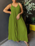 MQTIME  -  Summer High Waist V Neck Casual Sleeveless Dress Pleated Spaghetti Strap Dresses New Relaxed Sexy Maxi Beach Women Dress