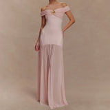 MQTIME  -  French Style Chest Floral Pure Color Spliced Dress Chic New Pleat Wrap Hips Dress Elegant Tube Top Sleeveless Banquet Long Dress