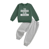 MQTIME  -  Infant Boys Stylish Autumn Ensemble Trendy Long Sleeve Top with Printed Letters and Matching Solid Trousers - 2 Piece Set