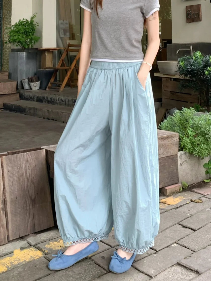 MQTIME  -  M-XL Women Hollow Out Bloomers Pants Summer Gentle Casual 2025 Camping Daily Streetwear Fashion New Lace Chic