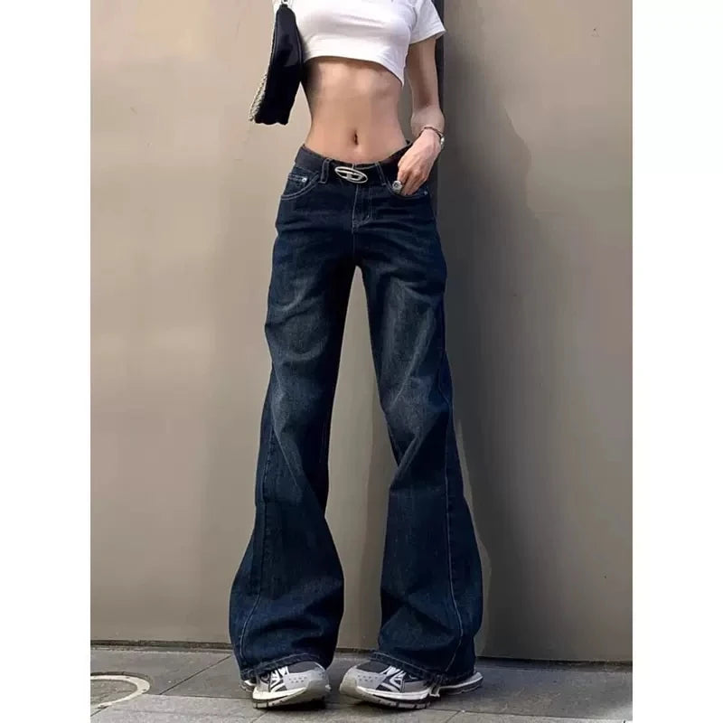 MQTIME  -  America High Waist Blue High Streetwear American Casual Wide Leg Pants Women Jeans Plus Size Basic Baggy Retro Straight Trouser